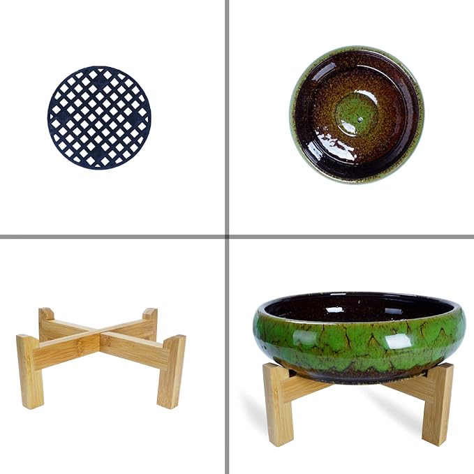ARTKETTY Large Succulent Pots with Drainage 10 inch Succulent Planters with Planting Tools Set & 2.2lb Mix Pebbles - Ceramic Bonsai Pot for Indoor Succulent Plants Cactus Flower Planter
