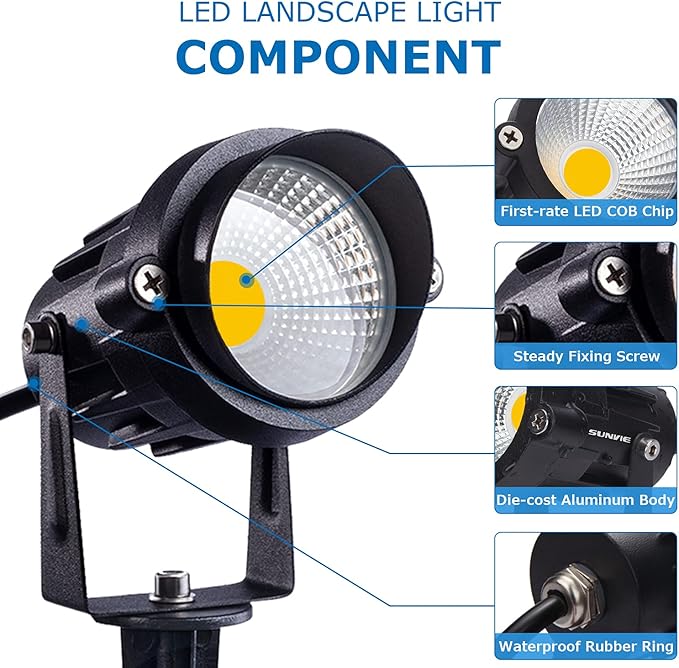 SUNVIE 24 Pack Low Voltage Landscape Lights LED 12W Landscape Lighting with connectors AC/DC 12V-24V Outdoor Spotlight IP65 Waterproof Tree Flag Lights Warm White Spotlights for Yard Garden Pathway