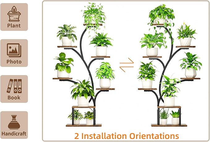 Plant Stand Indoor with Grow Lights, 7 Tiered Indoor Plant Shelf, 49" Corner Plant Stands for Indoor Plants, Metal Plant Flower Display Shelf, Tree-Shaped Plant Rack for Home, Patio, Brown