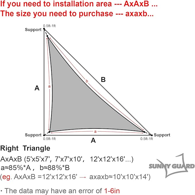 SUNNY GUARD Custom Size 9'x12'x15'Sand Sun Shade Sail Right Triangle UV Block Shade for Backyard Yard Patio Deck Garden(Customized)