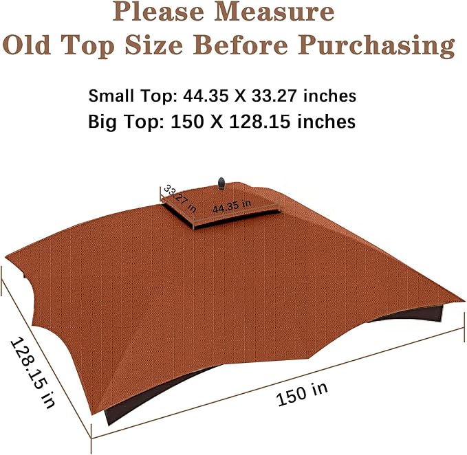 Ripstop Rust Red Ripstop Replacement Top for Lowe's Allen Roth 10X12 Gazebo Model #GF-12S004B-1/ GF-12S004BTO