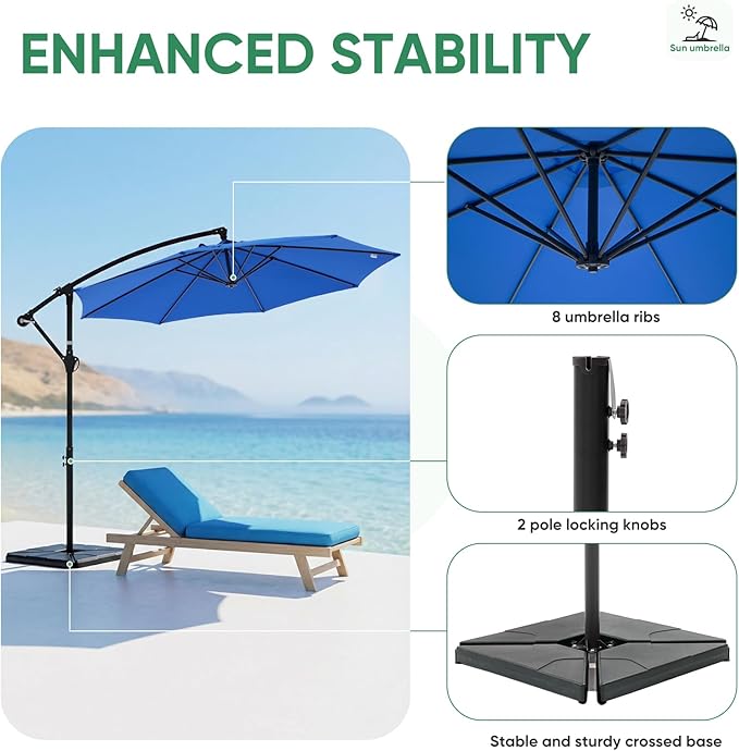 NEWBULIG 10FT Patio Umbrella, Offset Cantilever Outdoor Patio Table Umbrella, UV Protection, Fade Resistant Fabric, Easy Tilt Adjustment for Pool, Deck, Garden, Backyard