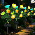 Upgraded Solar Garden Lights, 4 Pack Outdoor Solar Lights, New Round Panel for 40-Hour Runtime, Serve as Outdoor & Indoor Decor, 7-Color Changing Flower Lights, Waterproof for Patio Yard Decoration