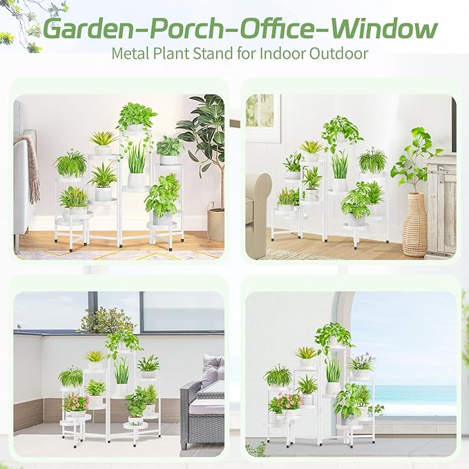 iDavosic.ly Plant Stand Indoor Outdoor, 10 Tier Corner Metal Flower Display Holder Shelf, Easy Assembly Folding Tall Orchid Rack for Patio Balcony Porch Garden Living Room House, White