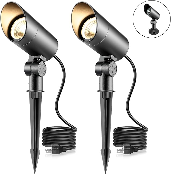 30W Spot Lights Outdoor LED Spotlight 120V 3000LM Ultra Bright Flag Pole Light with Metal Stake and Metal Base Warm White Landscape Lights for Flag Tree Garden House 5FT Cord with Plug (2)