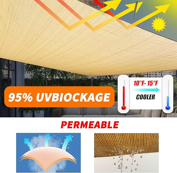12'x16' Sun Shade Sail Curved Commercial Outdoor Shade Cover Dark Grey Rectangle Heavy Duty Permeable 185GSM Outdoor Shades for Patio Garden Sandbox