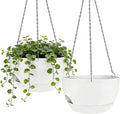 Set of 2-8 Inch Self Watering Hanging Planters for Indoor Outdoor，Hanging Plant Pots with Drainage & Removable Tray, Hanging Pots Holder for Ivy, Pothos, Ferns, Balcony & Patio, White