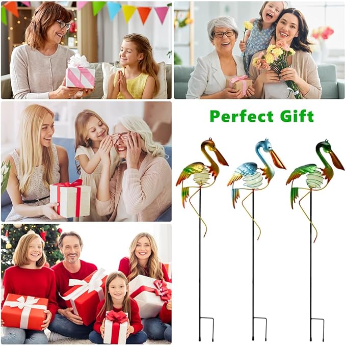 3Pcs Pelican Decorative Garden Stakes, 56.5''H Waterproof Glow in The Dark Metal Yard Decor,Luminous Spring Decorative Garden Stakes for Lawn Patio Pathway
