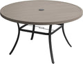 VICLLAX 60" Outdoor Round Patio Table for Lawn Garden, All Weather Metal Round Patio Dining Table with Adjustable Umbrella Hole, Outdoor Table for 8-10 Person, Grey Wood-Like Tabletop