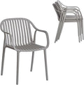 Modern Stackable Outdoor & Indoor Plastic Dining Chairs Set, Outdoor Breathable Armchairs Set, Weather-Resistant, Ideal for Patios, Cafes, and Home Use, No Assembly, Set of 4 (Grey)
