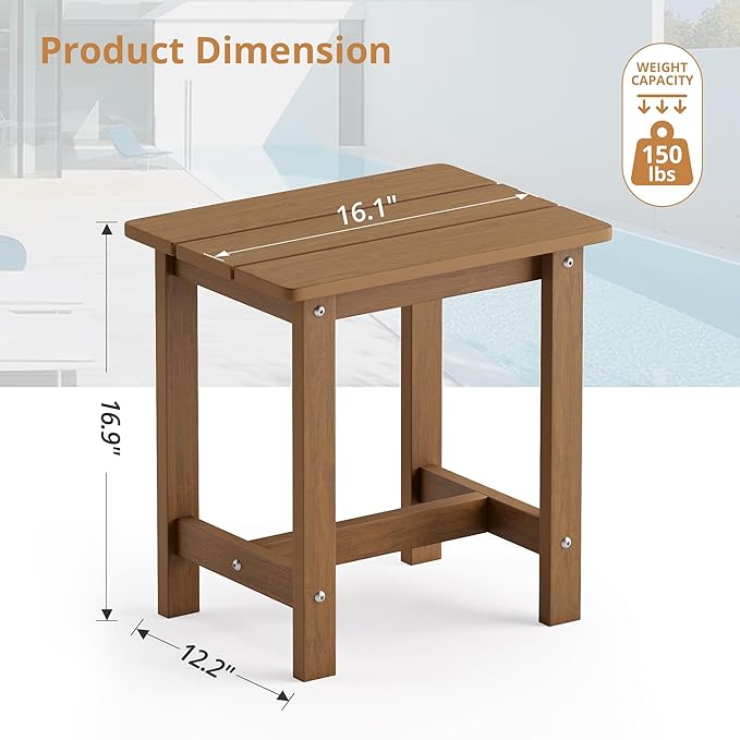 LUE BONA Outdoor Side Table, HDPS Small Outdoor Table, Adirondack Side Table, Outside End Table for Patio, Porch, Deck, Pool, Weather Resistant/Easy Maintenance/Indoor or Outside Use, Brown