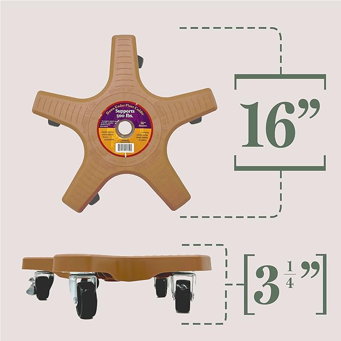 Bosmere 16" Plant Caddie - Heavy-Duty Rolling Plant Stand with Locking Wheels, 500 lb Capacity – Durable Plant Caddy for Indoor/Outdoor Use, Terra Cotta