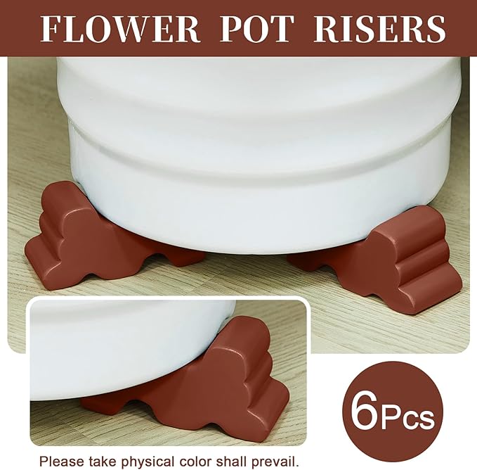 Kigeli 6 Pcs Resin Garden Pot Feet for Outdoor Planters 3 Inch Long 1.5 Inch Tall Flower Handmade Elevator Plant Feet Frost Proof Lifter for 14-20 in Pot(Brown)