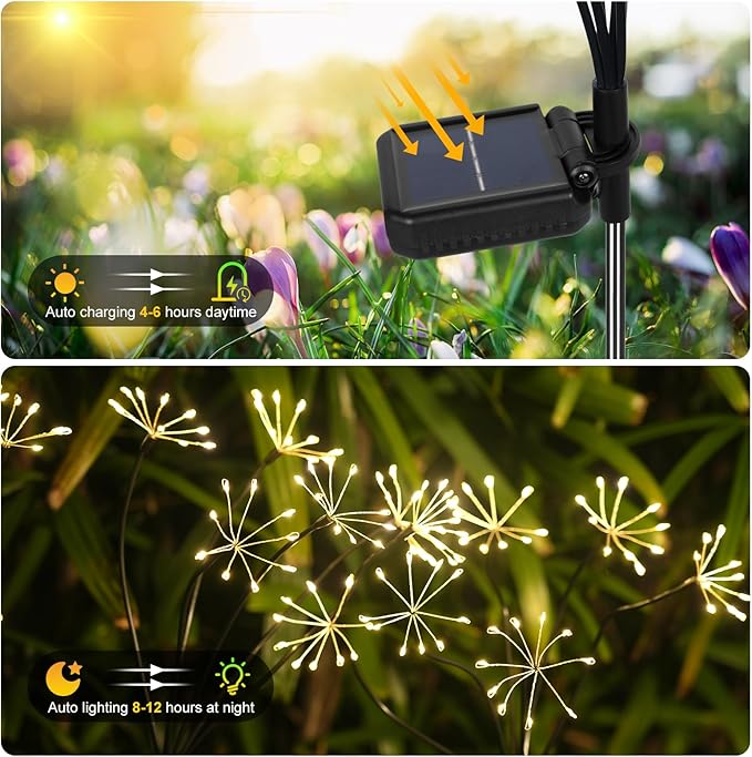 Kwaiffeo Solar Garden Lights Outdoor: Waterproof 2 Modes Twinkling Fireworks Light, Solar Lights for Outside Yard Pathway Garden Decor - Mothers Day Gardening Gifts for Women, Warm White -6Pack