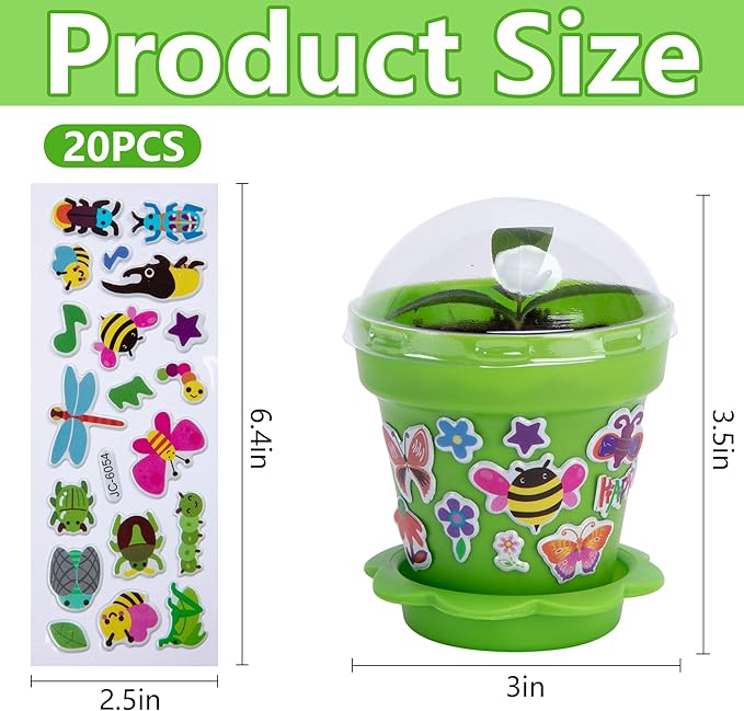25 Packs Cupcake Plant Nursery Pots with Humidity Dome, Small Plastic Flower Plant Pots with 20 Sheet Stickers, Seeds Starter Pot Flower Planting Container for Seedlings Succulent Display (Mix Colors)