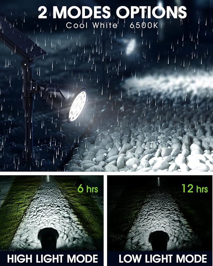 DBF Solar Outdoor Lights, 600LM Solar Spot Lights Outdoor Waterproof with 2 Lighting Modes, Adjustable Head & Solar Panel Landscape Spotlights for Flag Garden Yard Driveway Patio(Cool White, 4 Pack)