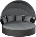 Crownland Outdoor Round Daybed with Retractable Canopy, Patio Daybed with Washable Cushions, Clamshell Sectional Seating, Black Wicker Furniture for Garden, Patio, Pool (Grey,Gray)