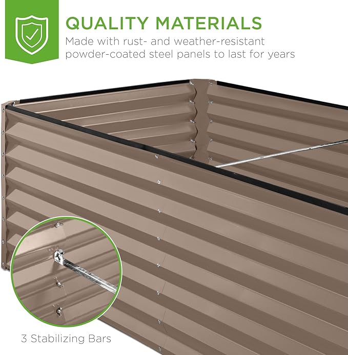 Best Choice Products 8x4x2ft Outdoor Metal Raised Garden Bed, Deep Root Planter Box for Vegetables, Herbs & Flowers, 478-Gallon Capacity, 100% Non Toxic Materials - Taupe