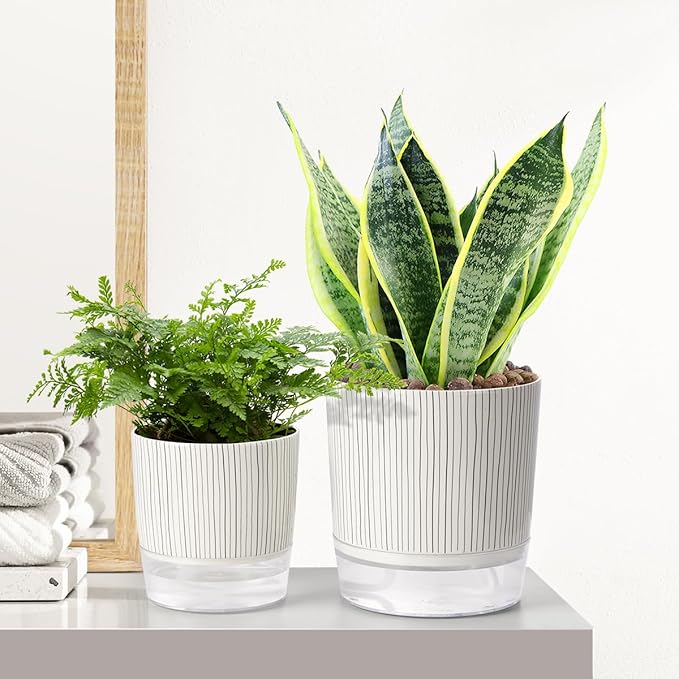 Self Watering Pots for Indoor Plants, 5 & 4 Inch Stylish Flower Pots, Set of 4 Modern Planters with Self-Watering Feature (Mixed Colors)