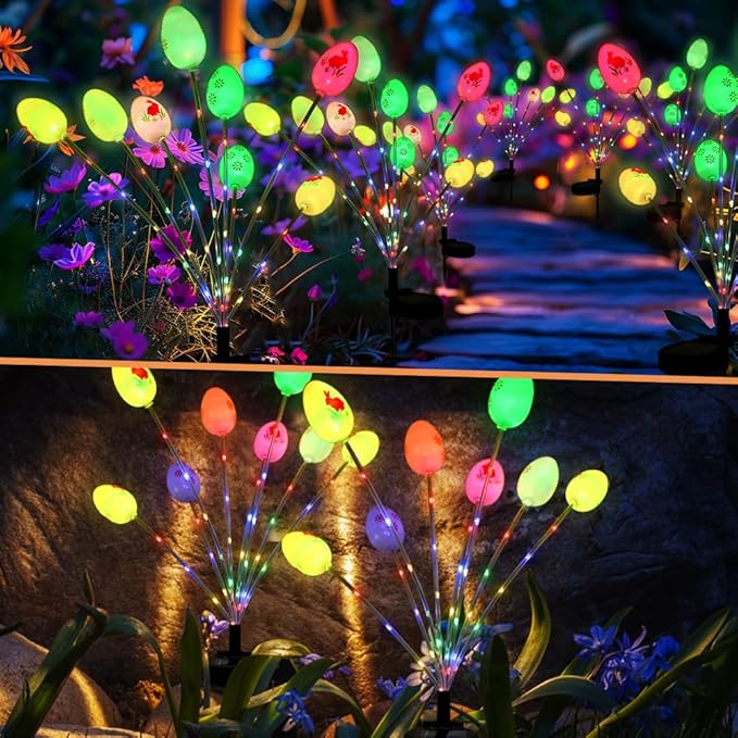 2 Packs Solar Easter Decorations Outdoor Stake Lights, 16 LEDs Colorful Swaying Egg Lights for Easter Decor, Waterproof Easter Solar Lights Decor for Garden, Lawn, Pathway, Yard, Porch & Patio