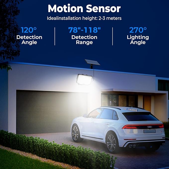 Peasur 4 Pack Solar Motion Lights Outdoor, 318 LED Solar Security Light with 3 Modes, IP65 Waterproof Powered Flood Lights for Outside Garden Patio Garage Yard Backyard