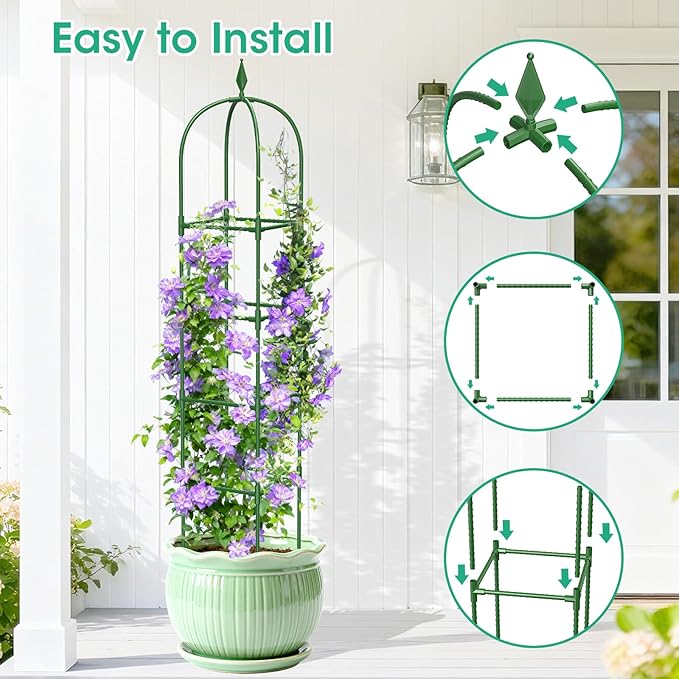 2 Pack Garden Obelisk Trellis for Climbing Plants, 71" Metal Rustproof Plant Support Rose Trellis, Tower Potted Cages for Flowers Fruits Vegetable Vines Indoor & Outdoor, Green(4 Tiers)