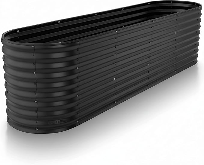 Plant & Plot Galvanized Raised Garden Beds Outdoor // 8×2×2 ft Planter Raised Beds for Gardening, Vegetables, Flowers // Large Metal Garden Box (Black) // Patented Tool-Free Design