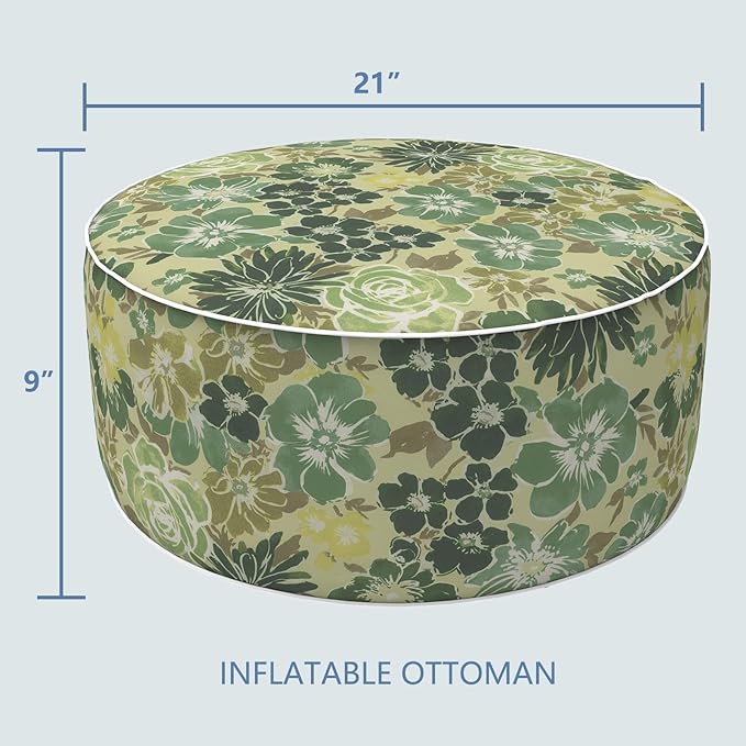 LVTXIII Inflatable Stool Ottoman Footrest with Handle, Decorative Fade-Resistant Foot Stool, Indoor or Outdoor Pouf for Home Garden and Camping Use, 21x21x9, Green Rose