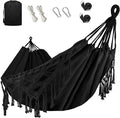 Bellzacasa Double Hammock, Heavy Duty 500 lb Load Capacity Tassels and Fishtail Knitting with Mounting Straps for Outdoor Camping Patio Balcony Black