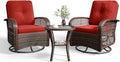 Aoxun 3 Pieces Patio Furniture Set, Patio Swivel Rocker Chairs Set of 2, Wicker Outdoor Bistro Set with Rocking Chair, Thickened Cushions and Table for Porch (Red)