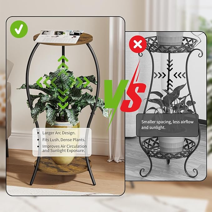 Plant Stand Indoor, 2 Tier Round Tall Plant Stand, Flower Pot Stand, Plant Shelf Rack, Corner Plant Stand for Planter Garden Balcony Patio Living Room