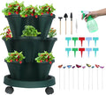 Vertical Planter 3 Tier Stackable Planters Garden Planters Strawberry Herb Flower and Vegetable Planter Indoor Outdoor Gardening Pots with Removable Wheels and Tools