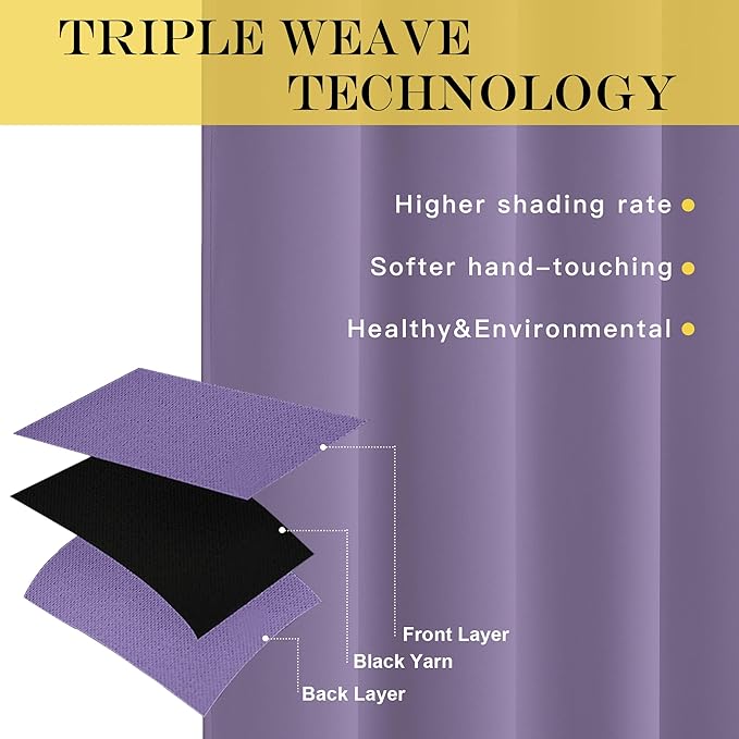 NICETOWN Blackout Room Divider Curtains for Sliding Glass Doors 102 Inches Long 1 Panel, Extra Wide Curtains for Doorway Patio Bedroom Living Room (Lilac Purple, 80Wx102L, 1 Panel)