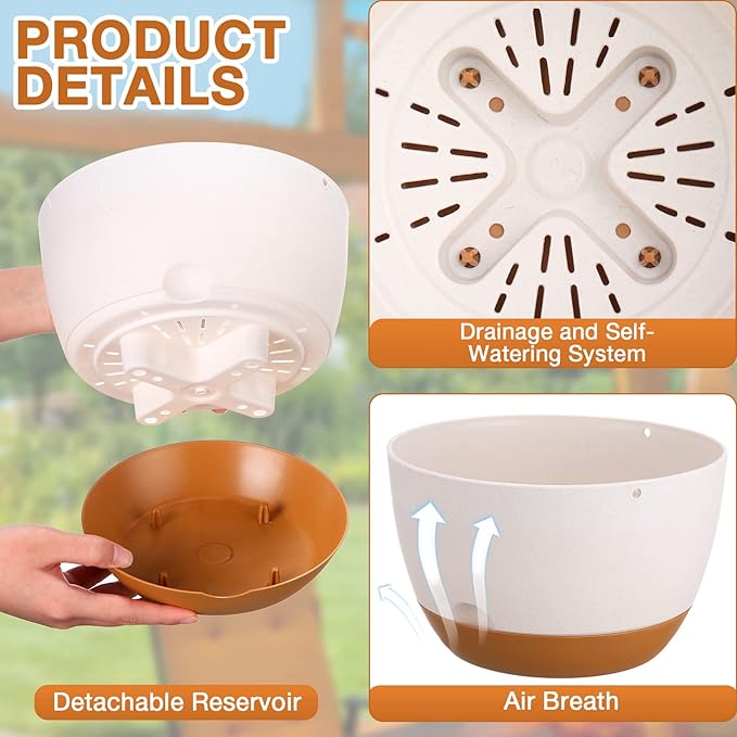 Mumufy 6 Pcs 8 Inch Hanging Planter for Indoor and Outdoor Plants Plastic Hanging Flower Pots with Drainage Hole and Removable Saucer Hanging Plant Holder Plant Hanging Basket (White)