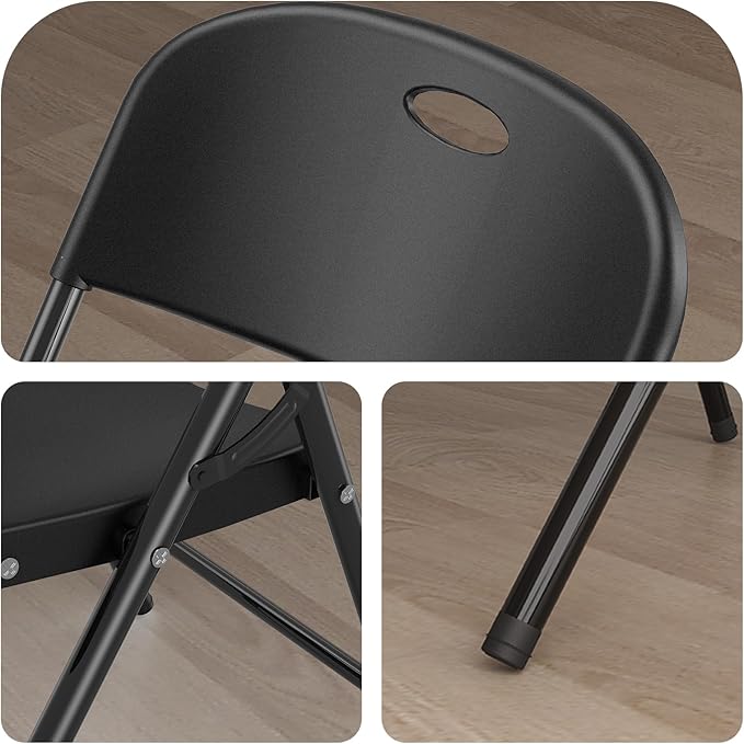 Nazhura 350 Weight Limit Heavy Duty Plastic Folding Chair with Reinfoced Steel Frame for Indoor and Outdoor, Wedding, Party, Restaurant, Meeting Room, Patio and Garden (Black, 8 Pack)