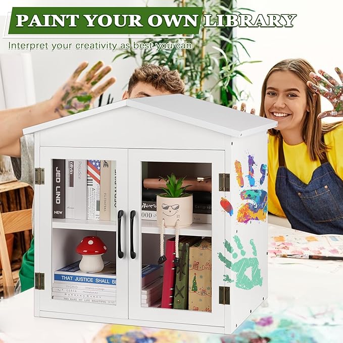 Outdoor Library Outdoor Book Box Storage Small Wooden Cabinet Little Literature Box for Neighborhoods Community and Schools Sharing Books, Flyers, Newspapers, Food and Art (E)