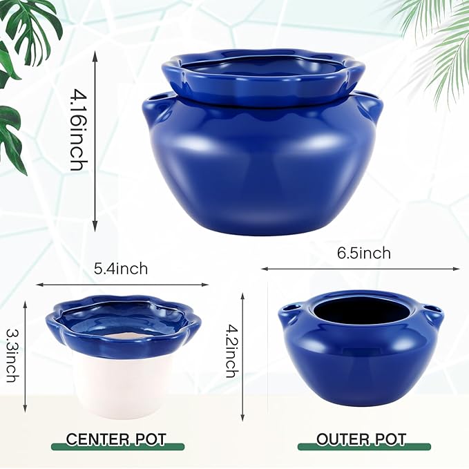 4 Sets African Violet Pots 6 Inch Self Watering Pot for Indoor Ceramic Self Watering Planter for Flower Lovers Ideal Plant Pot Thriving Flower Maintenance