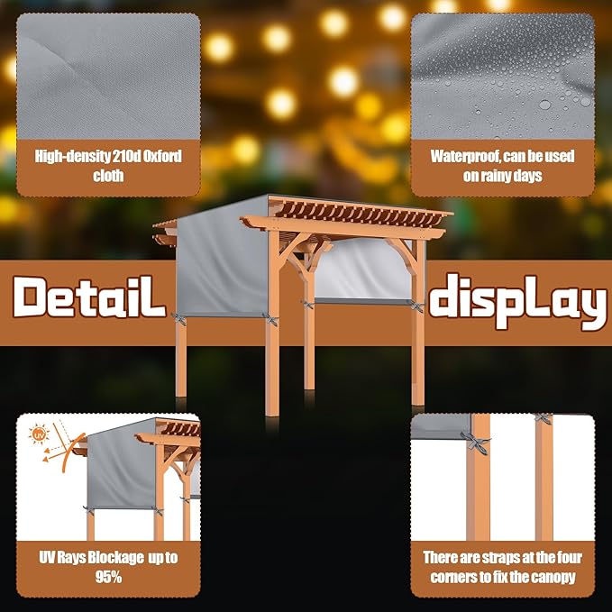 Universal Pergola Replacement Canopy Outdoor Canopy Shade Cover Waterproof Shade Top Cover for Outdoor Patio Porch Backyard(14 x 10 ft,Gray)