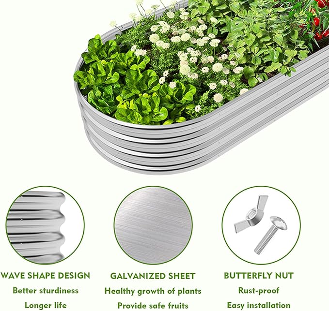 GADI Metal Raised Garden Bed 2Sets Galvanized Planter Box for Vegetables, Flowers, Herbs, and Succulents