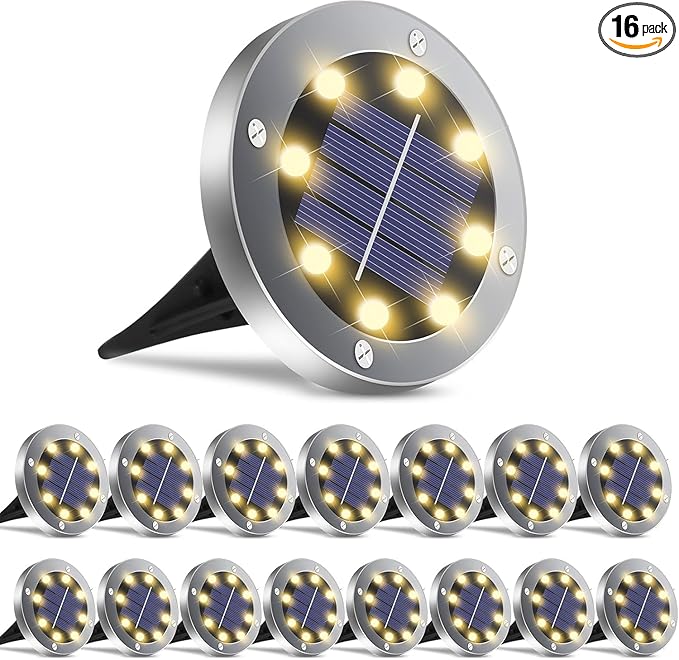 Solar Ground Lights 16Pack, Garden Solar Outdoor Waterproof Pathway Bright In-Ground Lights Outdoor Lighting Decor for Lawn, Patio, Yard, Driveway,Walkway Warm Light