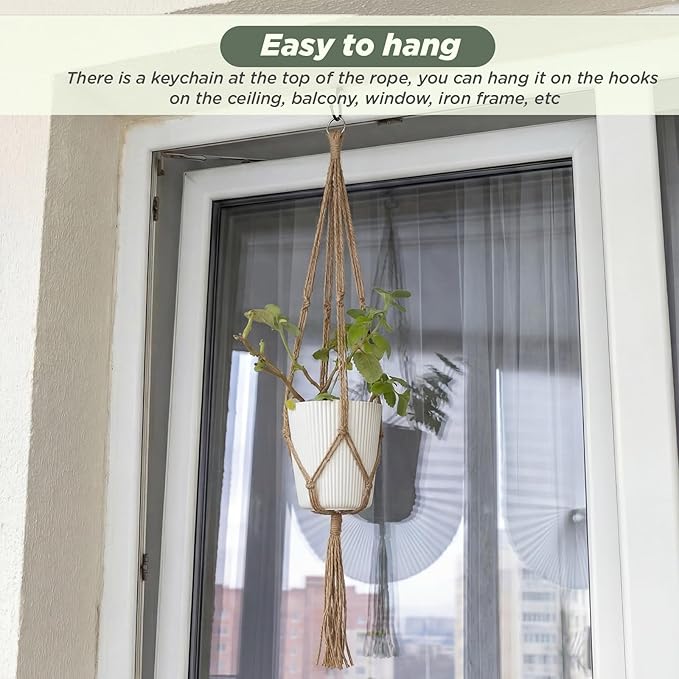 EBOOT 2 Pack 41 Inch Large Macrame Plant Hanger Rope to Hang Flower Pot Plant Holder for Indoor Outdoor Decorations, 4 Legs (Linen Color)