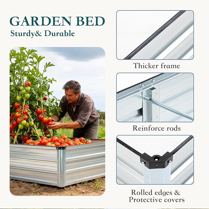 DUMOS Raised Garden Bed Outdoor, 2 Pcs 6x3x1ft Planter Box Outdoor for Deep-Rooted Herbs/Flowers/Vegetables, Large Metal Garden Bed for Patio, Balcony and Backyard, Silver