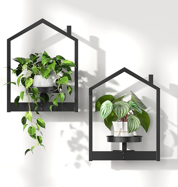 HOOBRO Wall Plant Holder, Wall Planters for Indoor Plants Set of 2, Plant Hanger Indoor Window Plant Shelves for Indoor Outdoor Decor, Black BK08HJP201