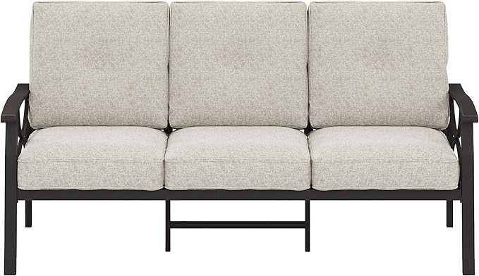 RoyalCraft Patio 3 Seats Sofa, All-Weather Outdoor Couch, Patio Furniture Sofa, Khaki Metal Chair with Beige Cushions