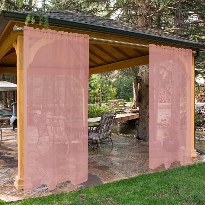 SpaceDresser Waterproof Outdoor Sheer Curtains for Patio - 2 Panels Rod Pocket Indoor Voile Sheer Curtain for Living Room,52W x 96L inch, Blush