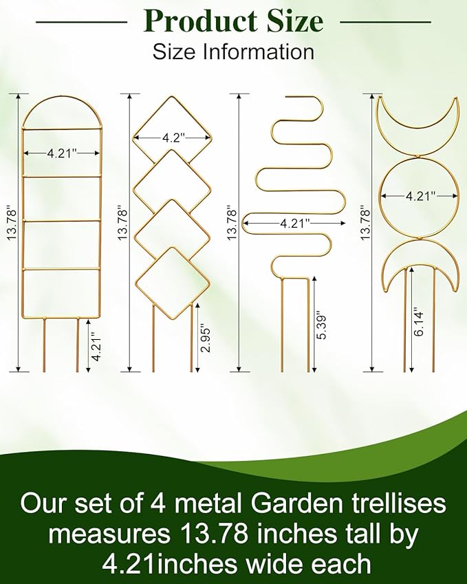 4 Pack Trellis for Climbing Plant Indoor, Small Metal Garden Trellis for Potted Plants Outdoor, Stake Mini Houseplant Trellis Support for Hoya, Vines, Pothos, Monstera (Gold)