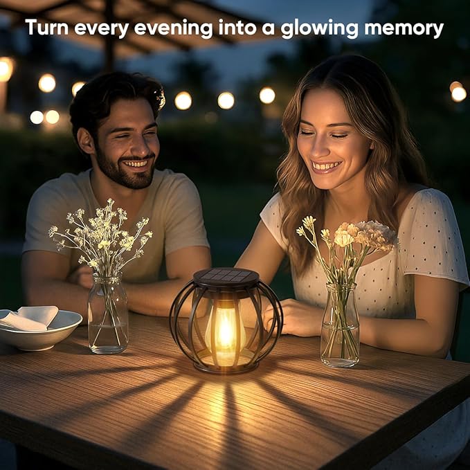 Solar Lanterns Outdoor Waterproof: 2 Pack Metal Hanging Decorative Solar Lights for Pathway Patio Garden Yard - 800mAh Lighting Auto On/Off - IP65 Rustproof Outdoor Lights - Gifts for Mom Women
