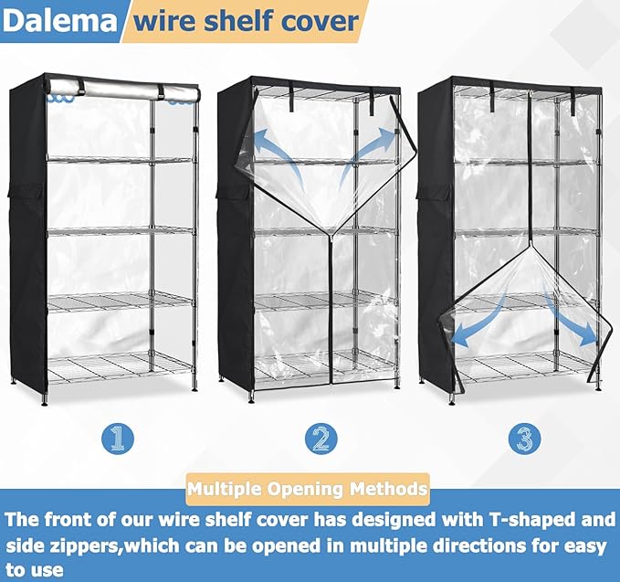 Waterproof Shelf Cover,Outdoor 600D Heavy Duty Dustproof Storage Shelves Cover,36''x16''x72'' Shelf Covers for Wire Shelving with Zippers,Storage Rack Covers with Clear Front
