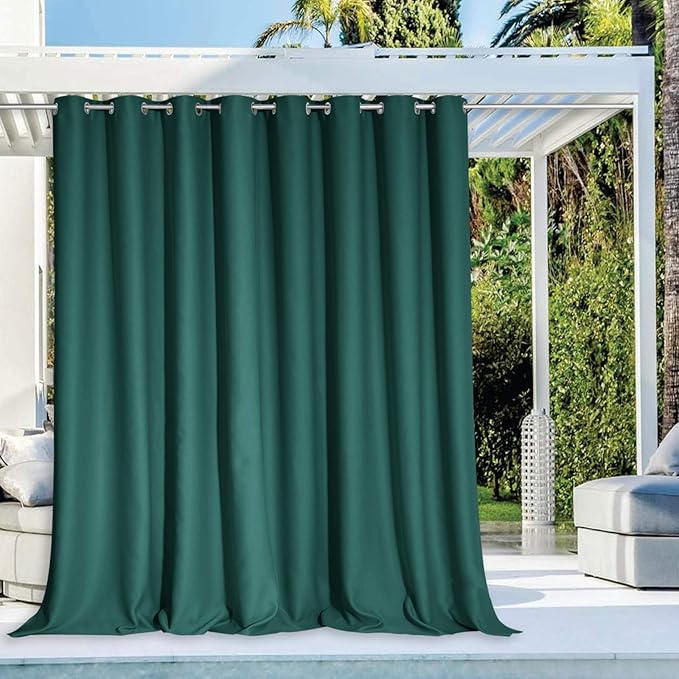 NICETOWN Exterior Waterproof Curtain for Patio Extra Wide, Thermal Insulated Grommet Sunlight Block Weighted Outdoor Divider for Porch/Yard/Sliding Glass Door, W120 x L95, 1 Panel, Hunter Green