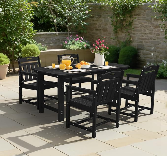 Ciokea HDPE Outdoor Patio Dining Chairs Set of 2, All-Weather Porch Chair with Wide Seat, Durable Outdoor Furniture for Backyard, Garden, Lawn & Poolside, Black